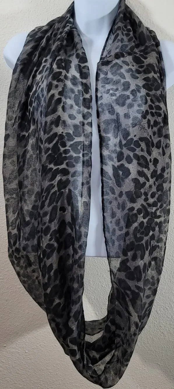 Gray Black Animal Print Infinity Scarf Lightweight